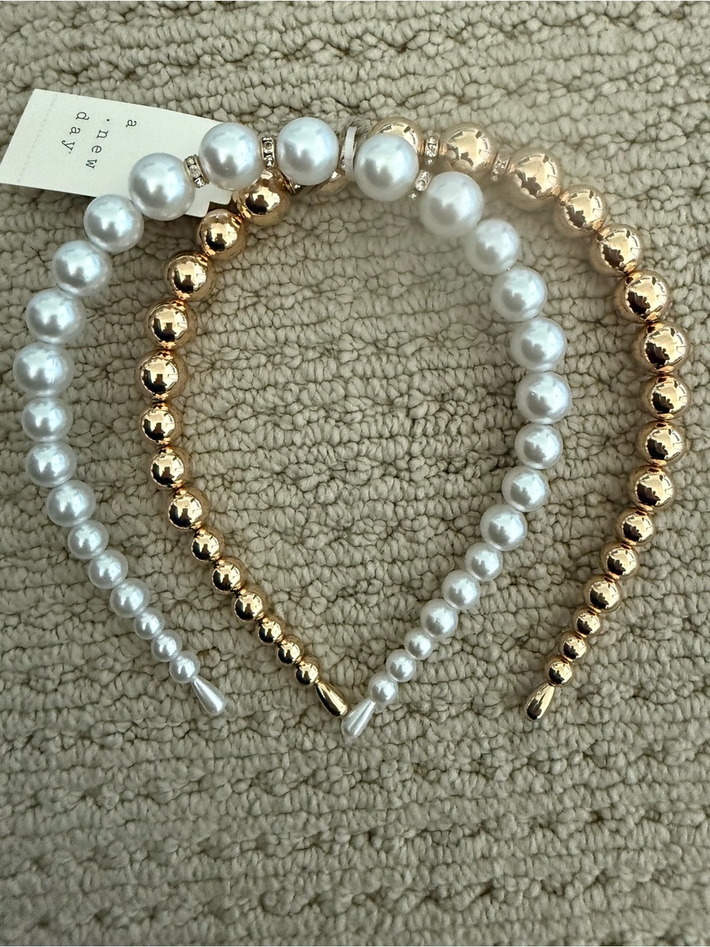 a new day White Pearl and Gold Bead Headbands